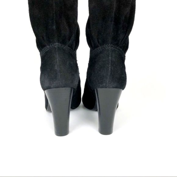 Michael Kors Womens Suede Boots 5.5 Black Zip Knee High Heeled Slouchy Leather - Picture 5 of 8